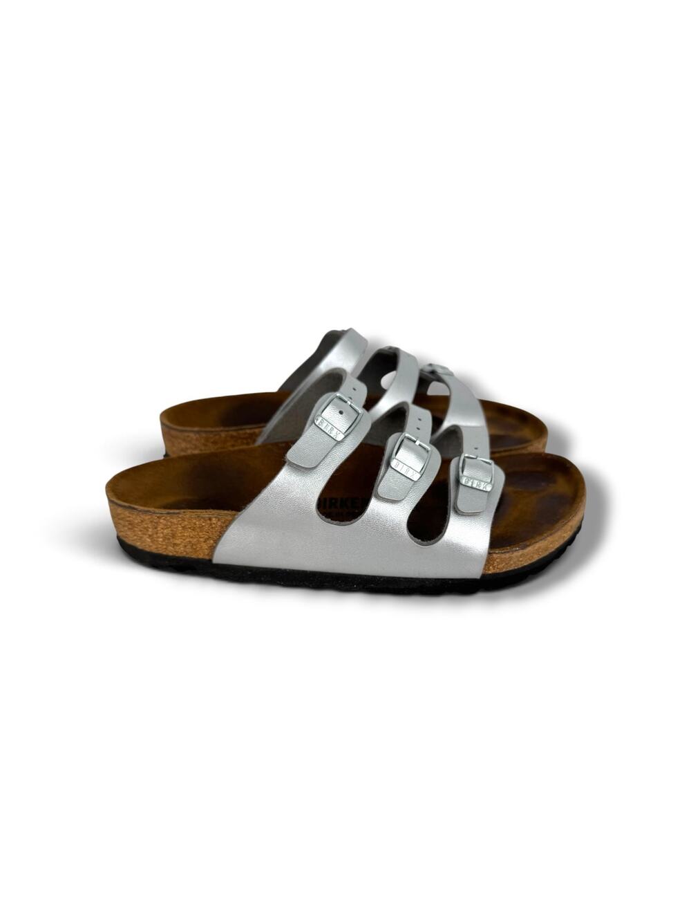 Birkenstock Florida sandals 38 Birko Flor 3 strap metallic silver slip on